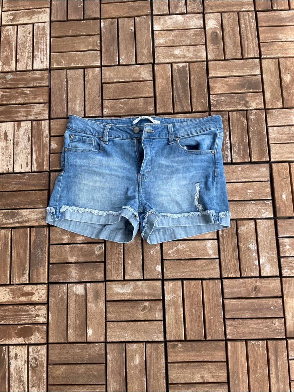 Celebrity Pink Distressed Rolled Hem Denim Shorts - Blue